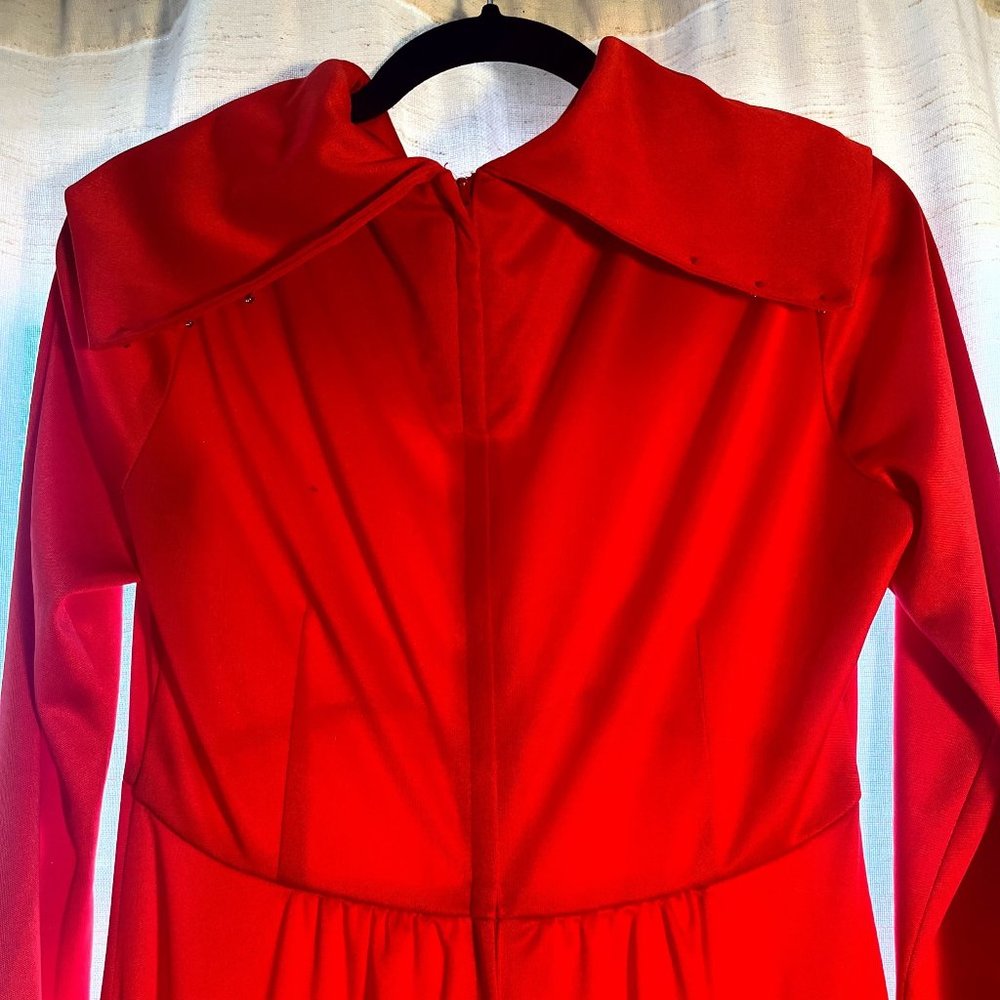 Vintage Late 60s/Early 70s Tomato Red High Neck Maxi Cocktail Dress - Picture 4 of 7